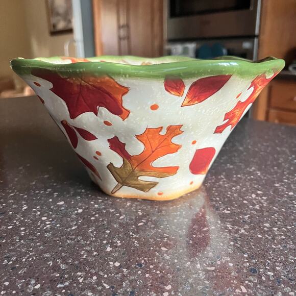 Bella Casa by Ganz Serving Bowl with 3 smaller bowls Featuring Autumn Leaves - Picture 2 of 13